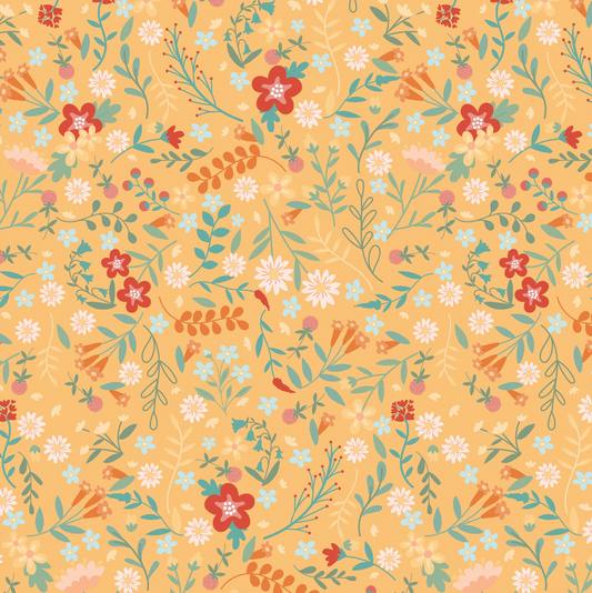 Mushroom Blooms, Tossed Floral Yellow, MB24409, sold by the 1/2 yard, *PREORDER