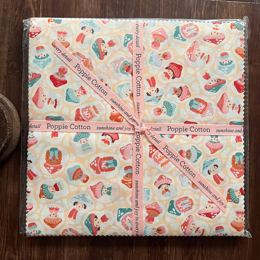 Mushroom Blooms Fabric by Poppie Cotton, 10" Stacker, 21 Prints, 2 of each print