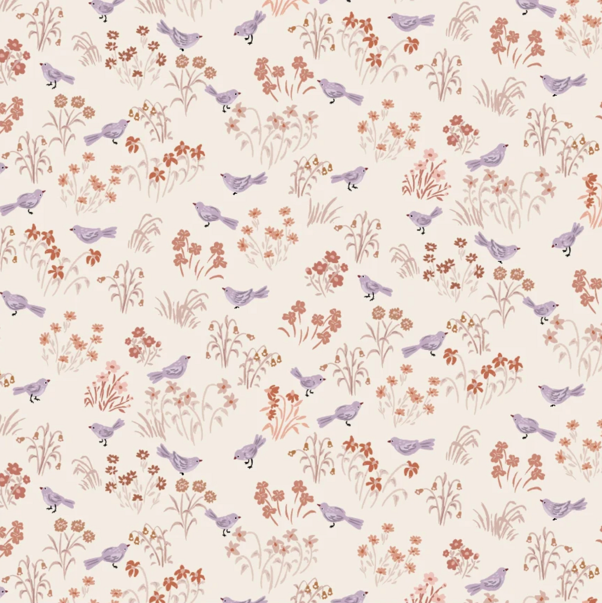 My Darling Deer Little Bird Wheat fabric by Michal Marko for Poppie Cotton, showing a close-up of the light wheat-colored woven textile.