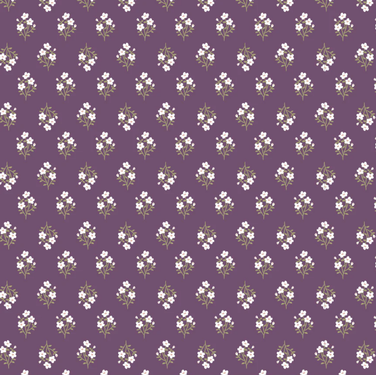 My Darling Deer Meadow Plum fabric by Poppie Cotton, half-yard cut, featuring floral pattern in plum and cream colors.