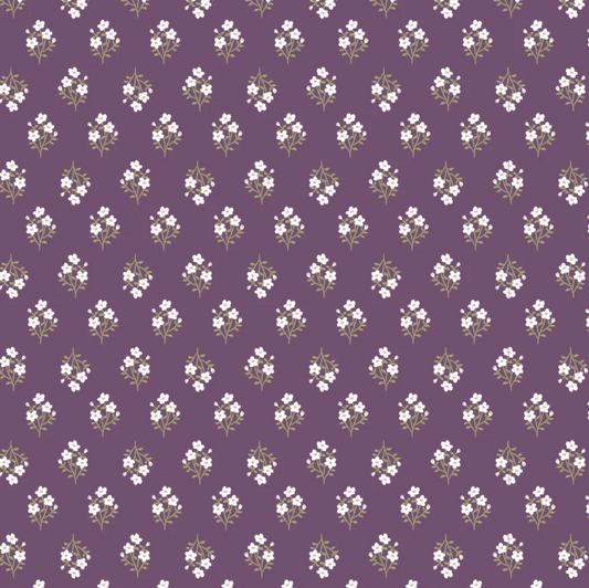 My Darling Deer Meadow Plum fabric by Poppie Cotton, half-yard cut, featuring floral pattern in plum and cream colors.