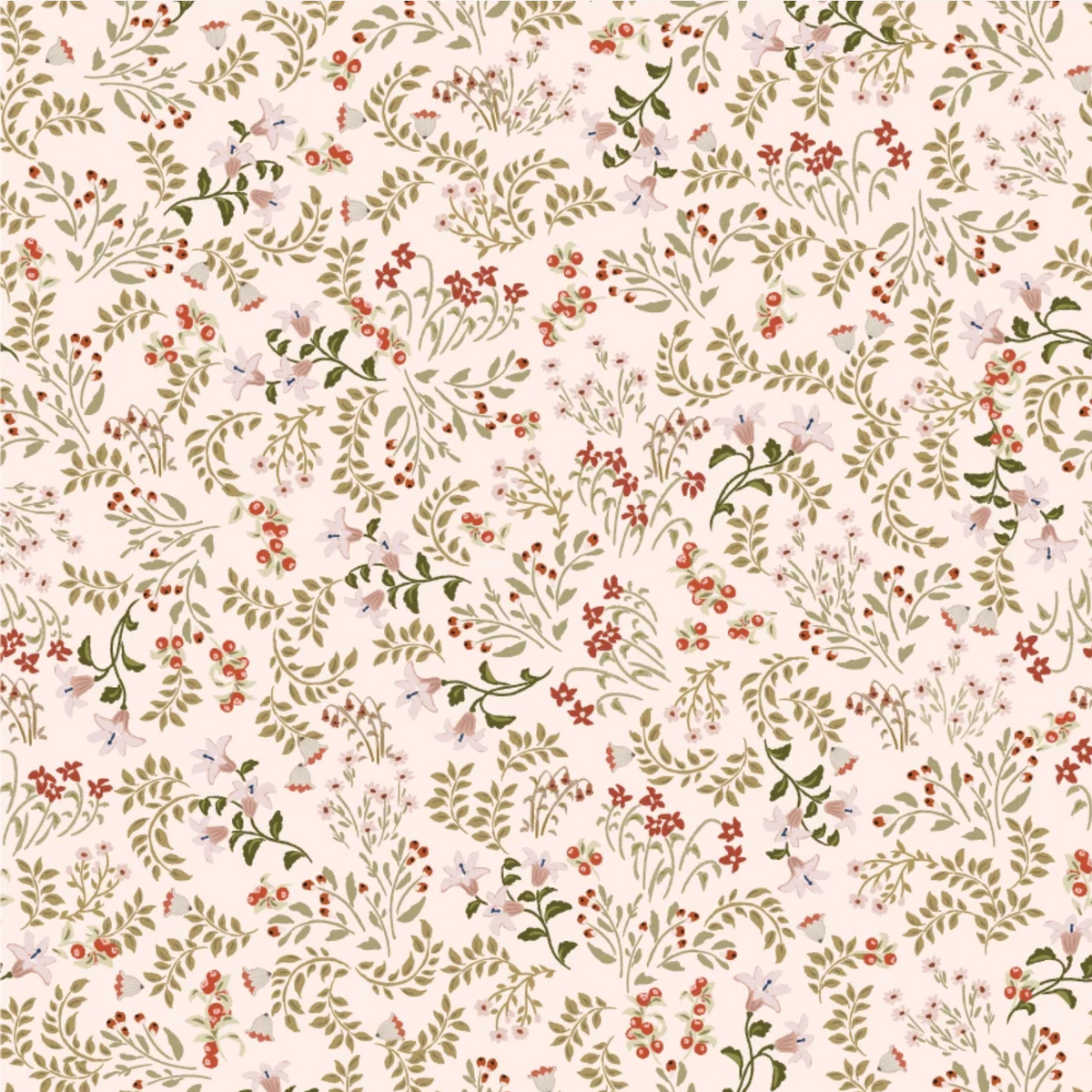 My Darling Deer Wildflower Blush fabric by Michal Marko for Poppie Cotton, half-yard cut, floral textile with soft pink and green tones.