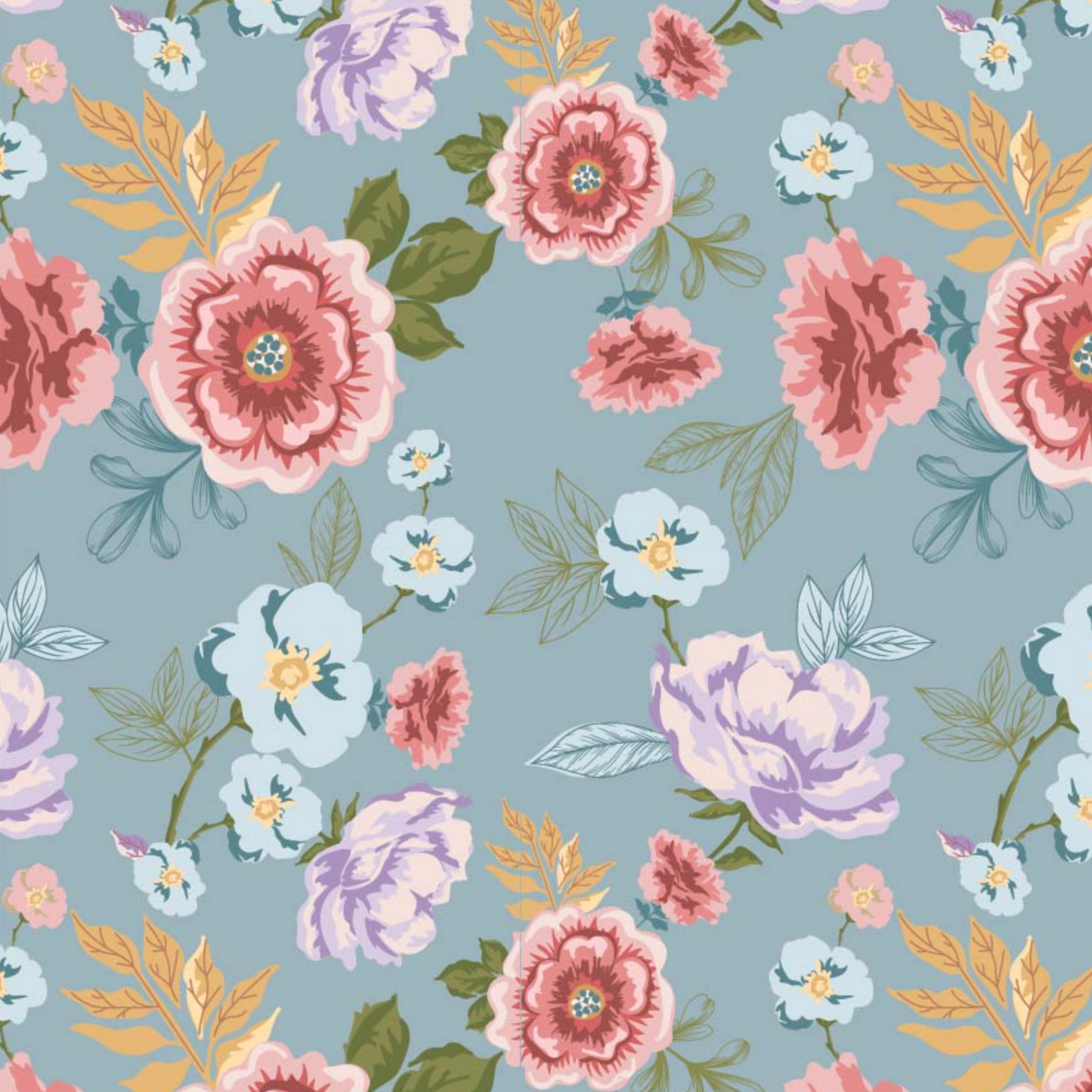 Nature Sings Fabric, Rose Garden, Blue, NS24122, sold by the 1/2 yard, *PREORDER