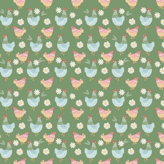 Pemberley Park Fabric by Lori Woods for Poppie Cotton | Henhouse Green PE261215 | Sold by the 1/2 Yard | PREORDER