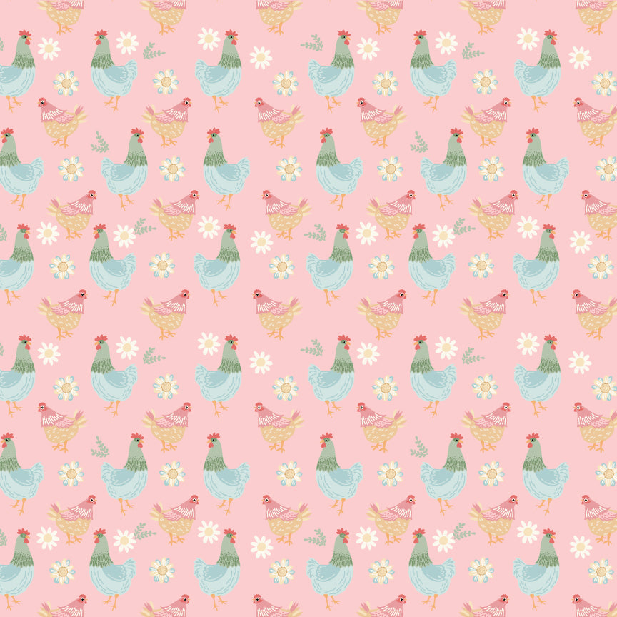 Pemberley Park Fabric by Lori Woods for Poppie Cotton | Henhouse Pink PE261213 | Sold by the 1/2 Yard | PREORDER