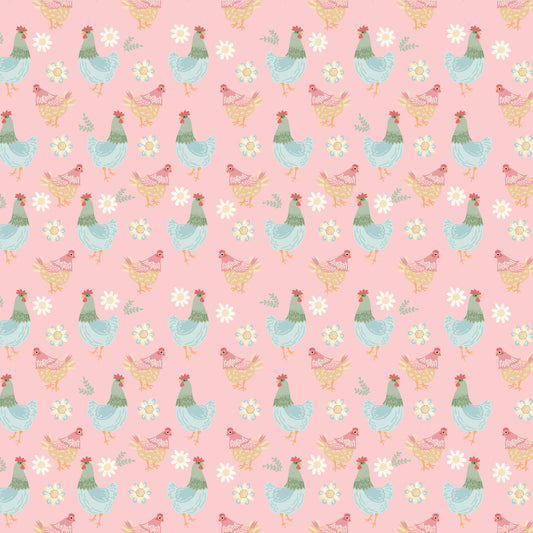 Pemberley Park Fabric by Lori Woods for Poppie Cotton | Henhouse Pink PE261213 | Sold by the 1/2 Yard | PREORDER