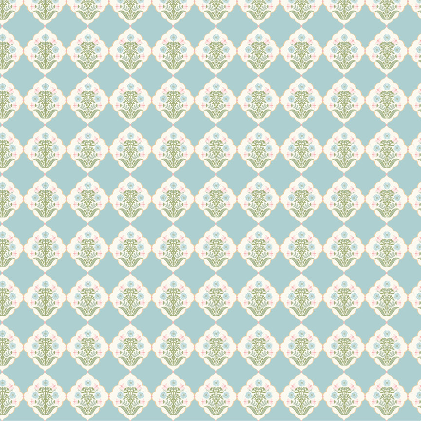 Pemberley Park Fabric by Lori Woods for Poppie Cotton | Emma Jayne Blue PE261205 | Sold by the 1/2 Yard | PREORDER