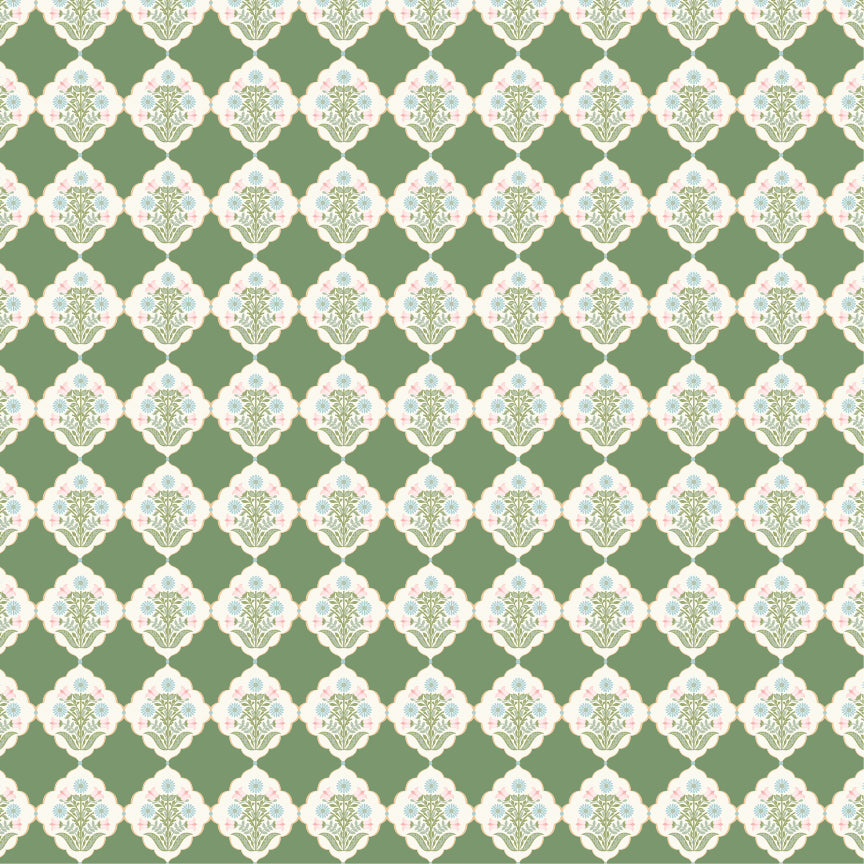 Pemberley Park Fabric by Lori Woods for Poppie Cotton | Emma Jayne Green PE261206 | Sold by the 1/2 Yard | PREORDER