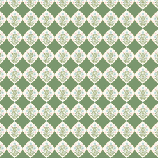 Pemberley Park Fabric by Lori Woods for Poppie Cotton | Emma Jayne Green PE261206 | Sold by the 1/2 Yard | PREORDER