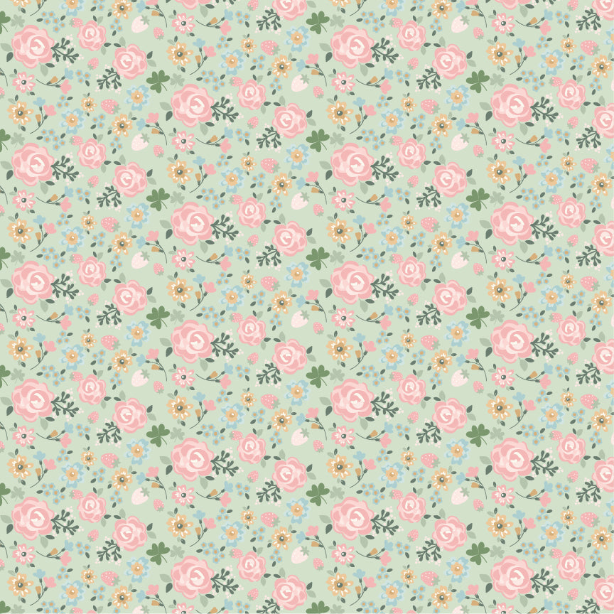 Pemberley Park Fabric by Lori Woods for Poppie Cotton | Miss Elliot Green PE261203 | Sold by the 1/2 Yard | PREORDER