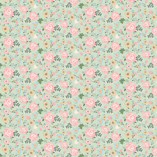 Pemberley Park Fabric by Lori Woods for Poppie Cotton | Miss Elliot Green PE261203 | Sold by the 1/2 Yard | PREORDER