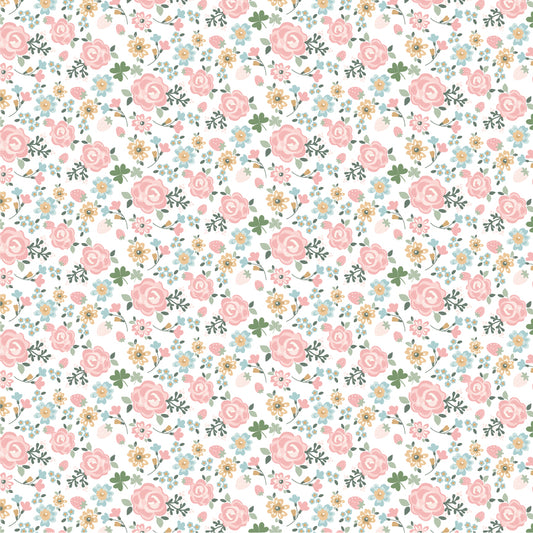 Pemberley Park Fabric by Lori Woods for Poppie Cotton | Miss Elliot White PE261201 | Sold by the 1/2 Yard | PREORDER
