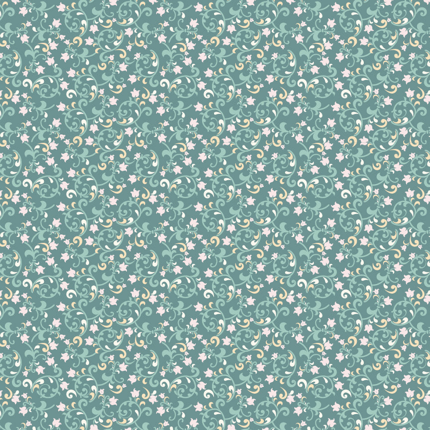 Pemberley Park Fabric by Lori Woods for Poppie Cotton | Miss Woodhouse Blue PE261211 | Sold by the 1/2 Yard | PREORDER