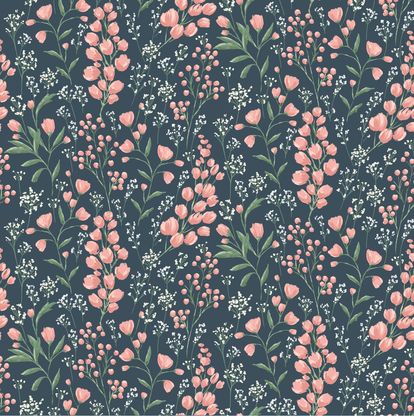 Painted Blossoms Field Of Dreams Navy PB24659, sold by the 1/2 yard, *PREORDER
