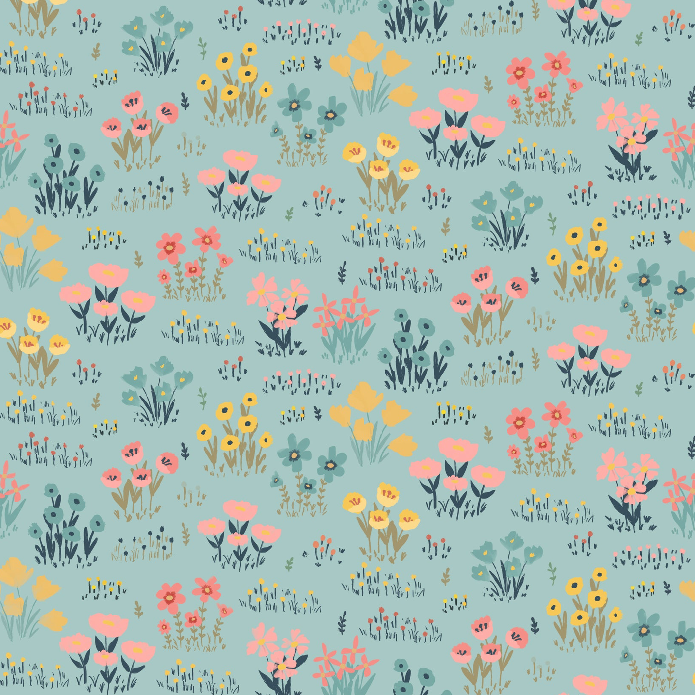 Painted Blossoms Wild Flowers Teal PB24661, sold by the 1/2 yard, *PREORDER