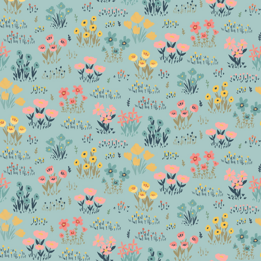 Painted Blossoms Wild Flowers Teal PB24661, sold by the 1/2 yard, *PREORDER