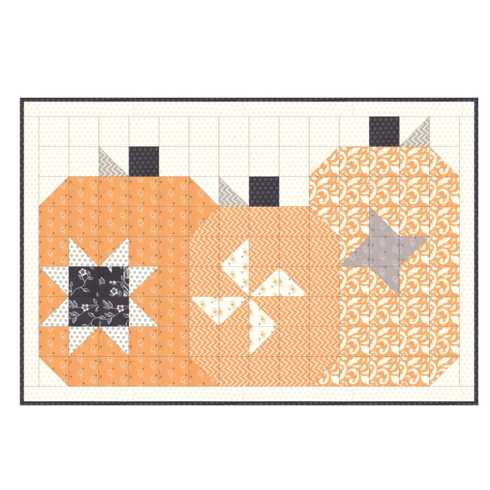 Patchwork Pumpkin Trio, a Tensisters Easy Piecing Grid FREE Pattern