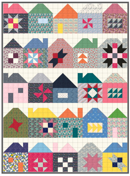 Patchwork Village, a Tensisters Easy Piecing Grid FREE Pattern