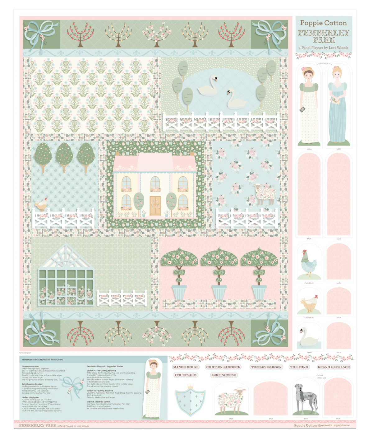 Pemberley Park Panel by Lori Woods for Poppie Cotton | Beginner Sewing Project Panel PE261217 | PREORDER