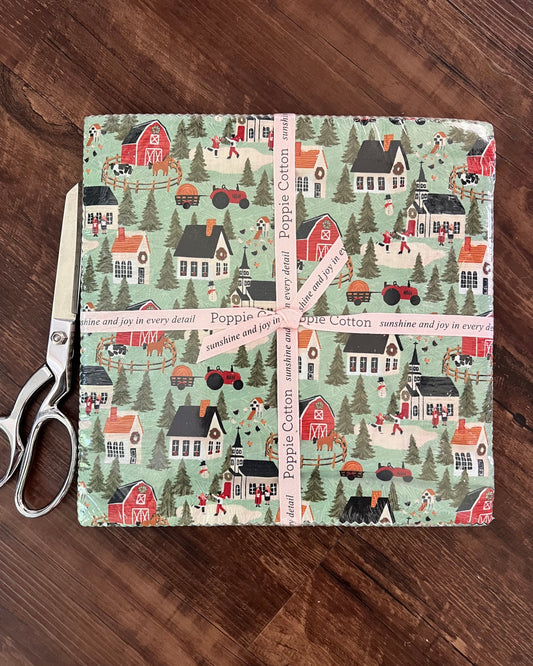 Prairie Christmas Fabric by Poppie Cotton, 10" Stacker of 21 Prints with 42 Strips - Good Vibes Quilt Shop