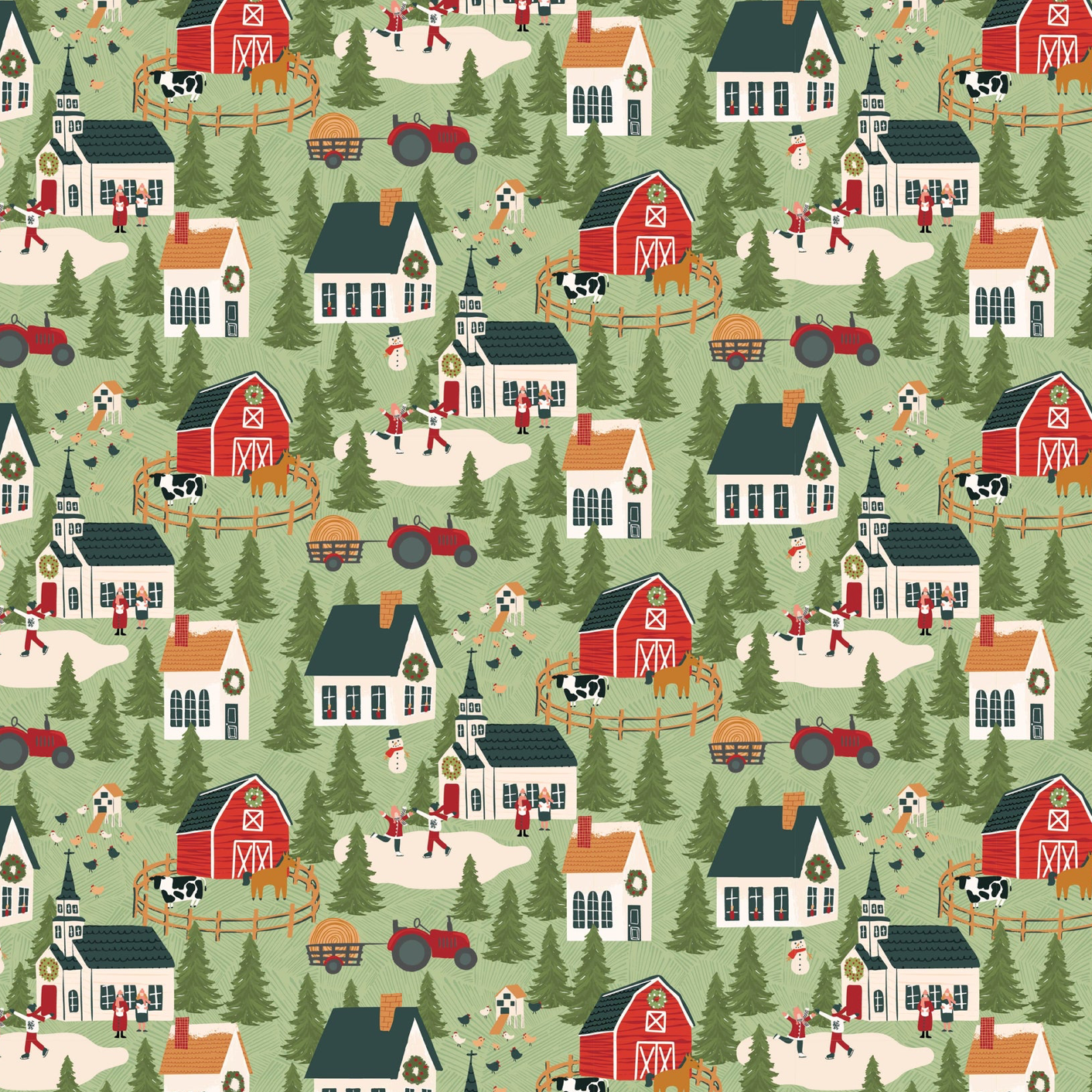 Prairie Christmas, A Winter Scene Green, PC24369, sold by the 1/2 yard, *PREORDER