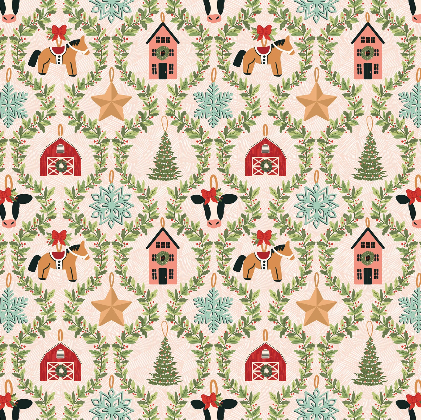 Prairie Christmas, Country Ornaments Natural, PC24360, sold by the 1/2 yard, *PREORDER