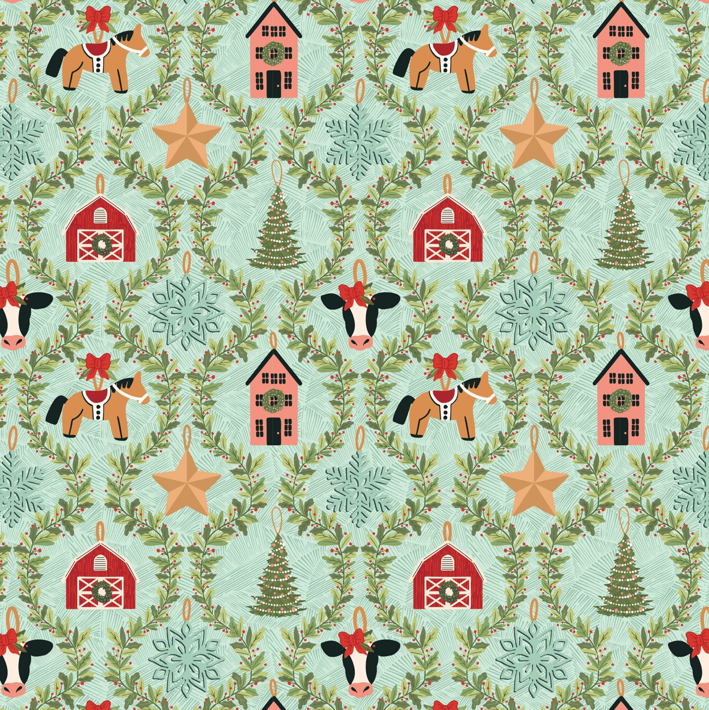 Prairie Christmas, Country Ornaments Teal, PC24361, sold by the 1/2 yard, *PREORDER - Good Vibes Quilt Shop