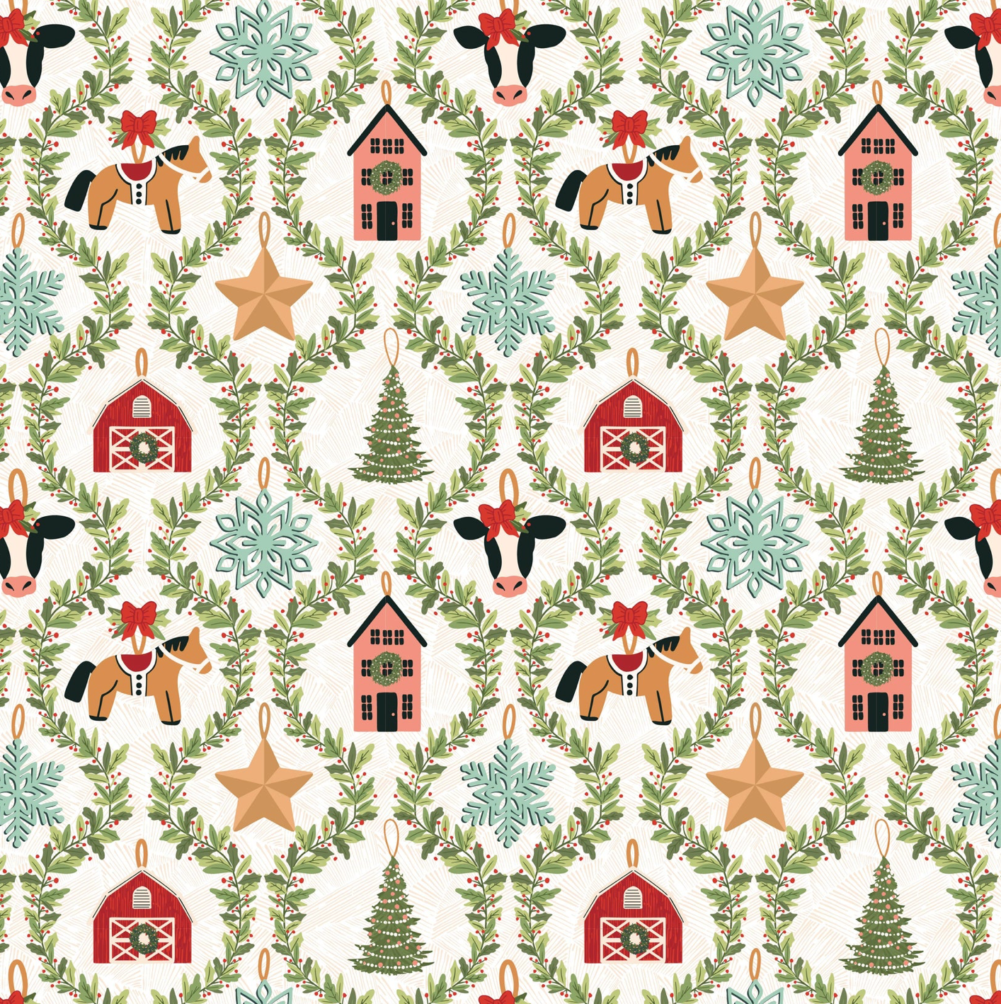 Prairie Christmas, Country Ornaments White, PC24359, sold by the 1/2 yard, *PREORDER