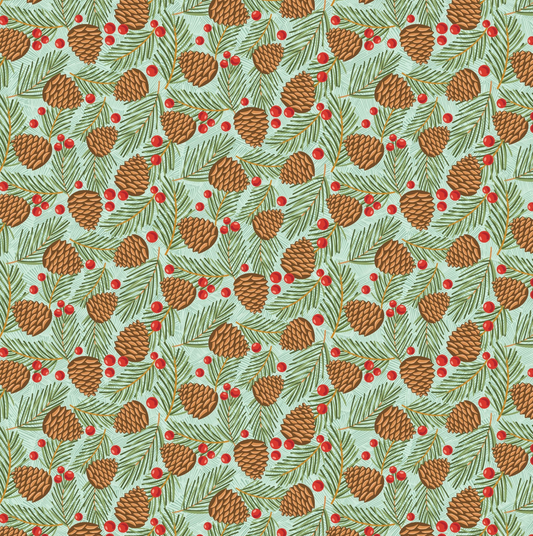 Prairie Christmas, Traditional Pine Cone Teal, PC24367, sold by the 1/2 yard, *PREORDER
