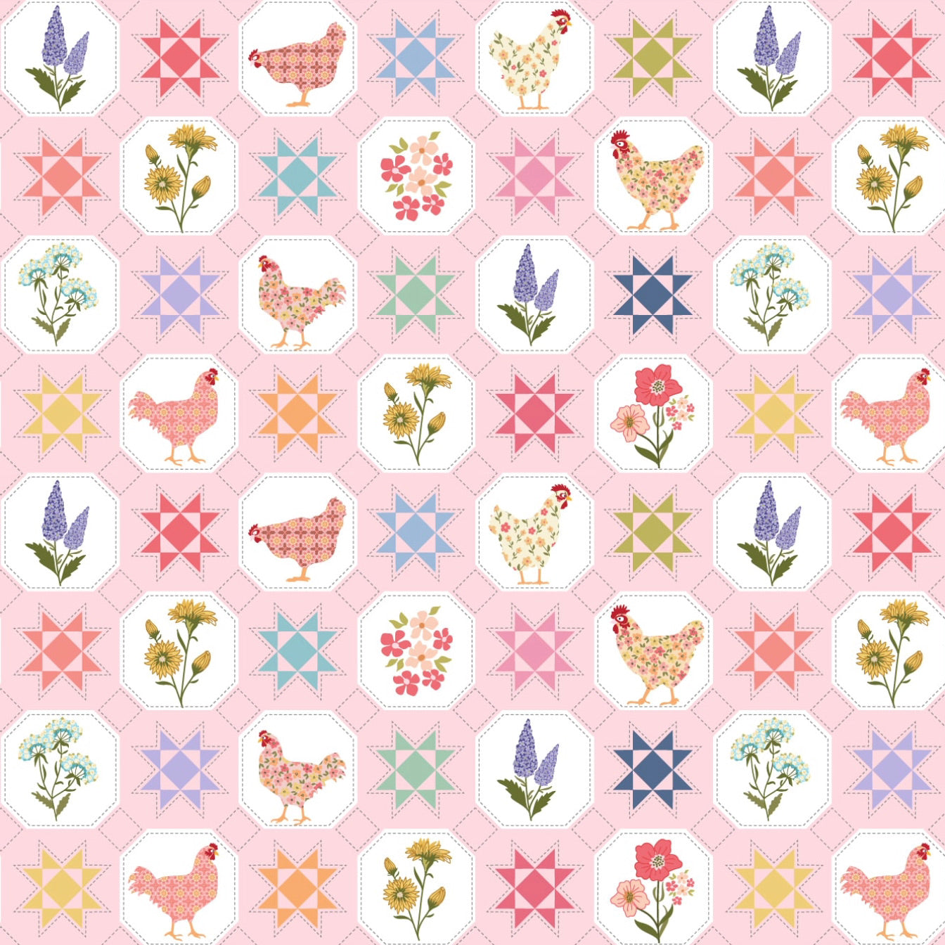 Prairie Sisters Homestead Quilted Countryside Pink PH23416, sold by the 1/2 yard