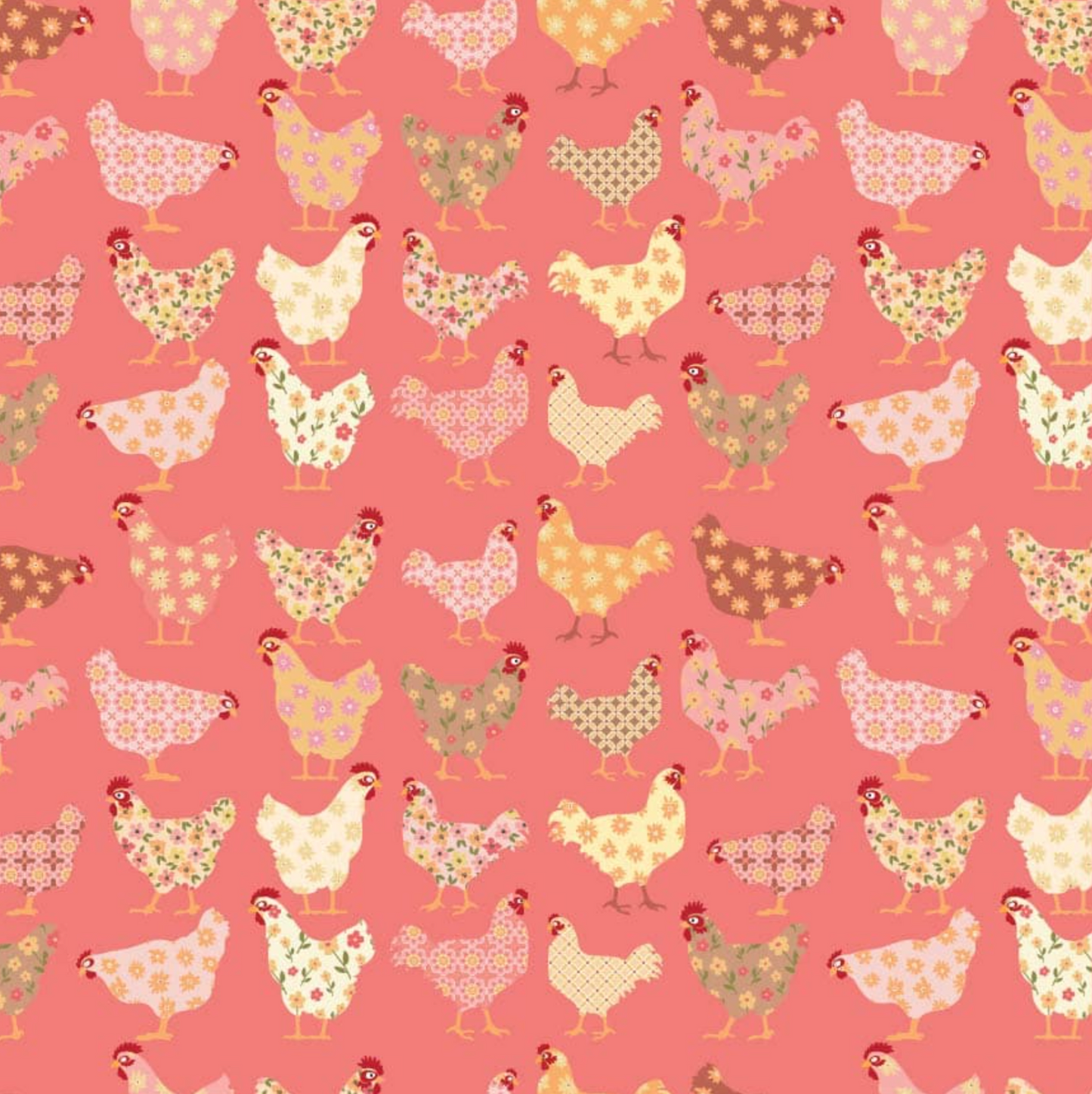 Prairie Sisters Cheeky Chickens Pink PH23401, sold by the 1/2 yard