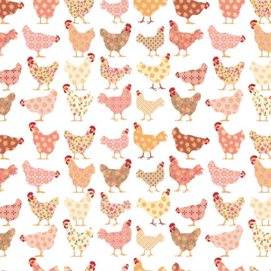 Prairie Sisters Cheeky Chickens White PH23402, sold by the 1/2 yard
