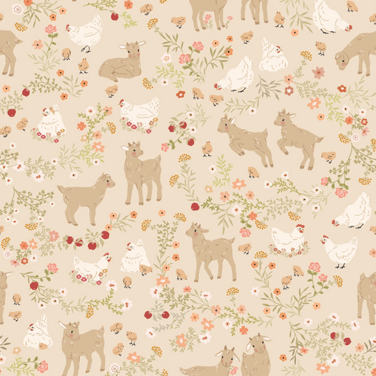 Primrose and Parsley Fabric, Barnyard Babies Beige, PR26844, PREORDER
