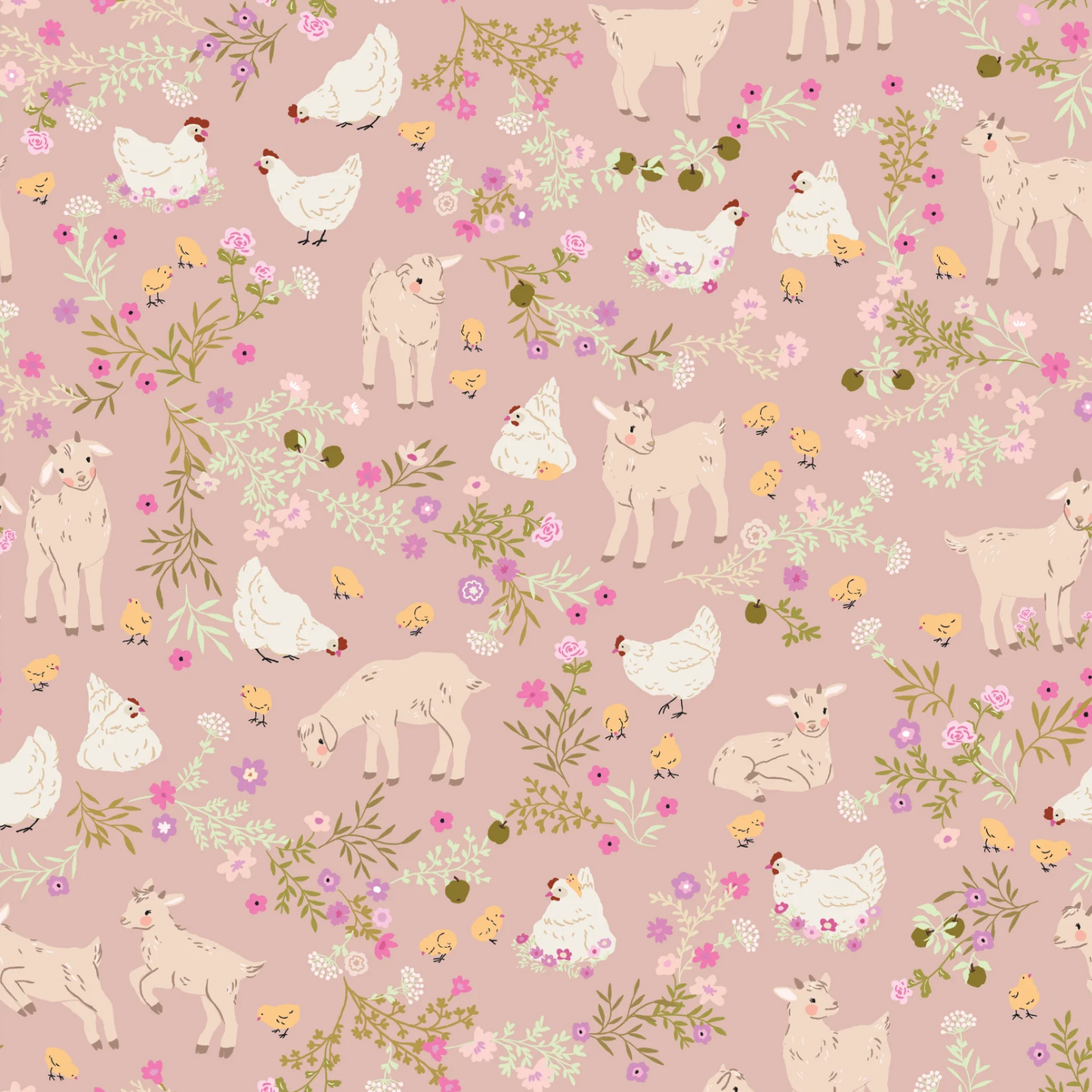 Primrose and Parsley Fabric, Barnyard Babies Rose, PR26845, PREORDER