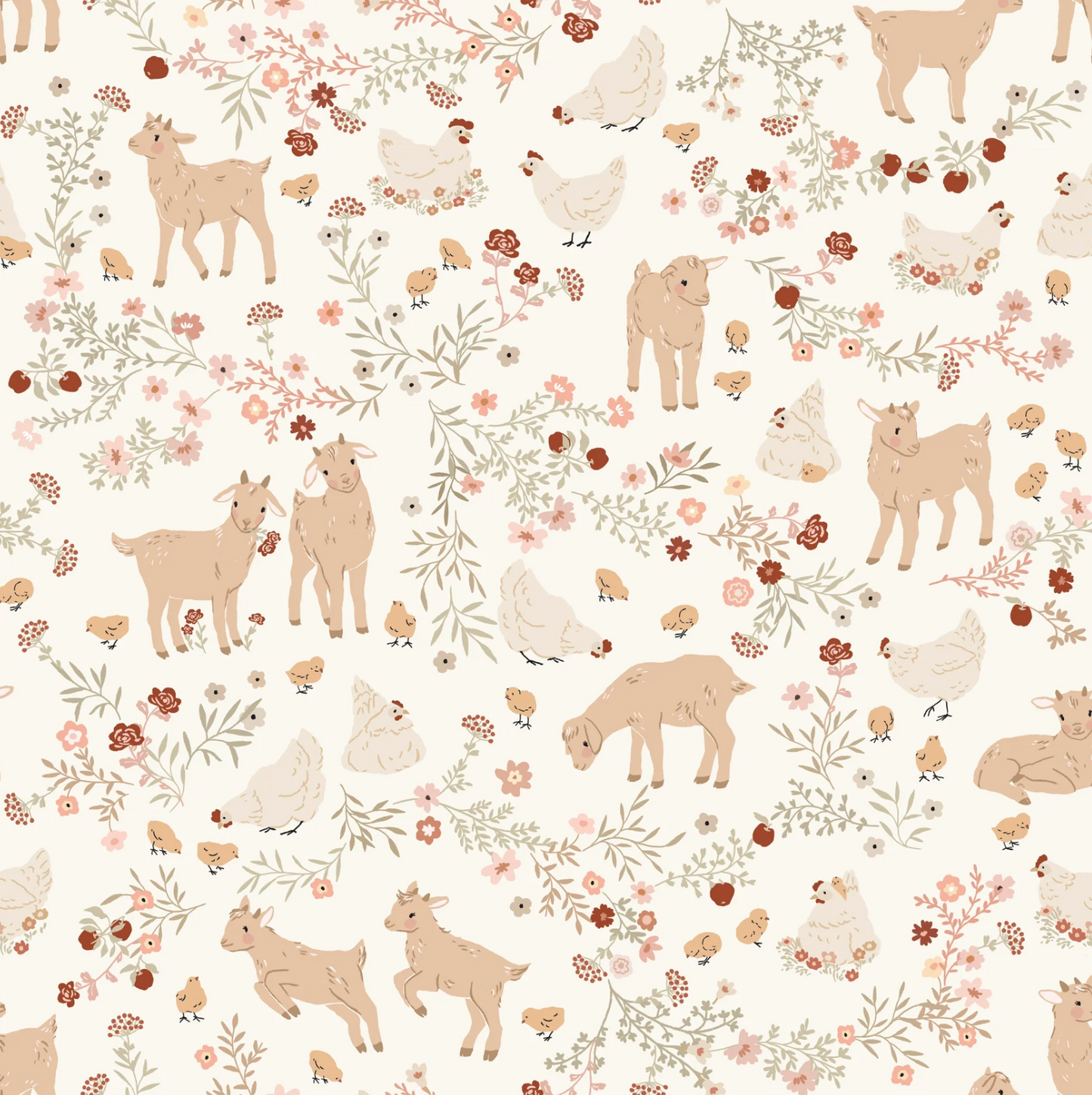 Primrose and Parsley Fabric, Barnyard Babies White, PR26843, PREORDER