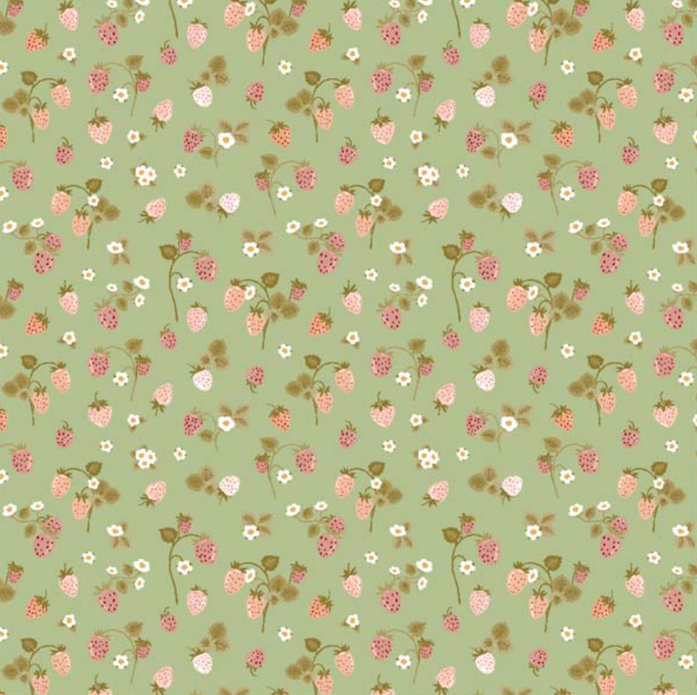 Promise Me Strawberry Bouquet Green PM24602, sold by the 1/2 yard - Good Vibes Quilt Shop