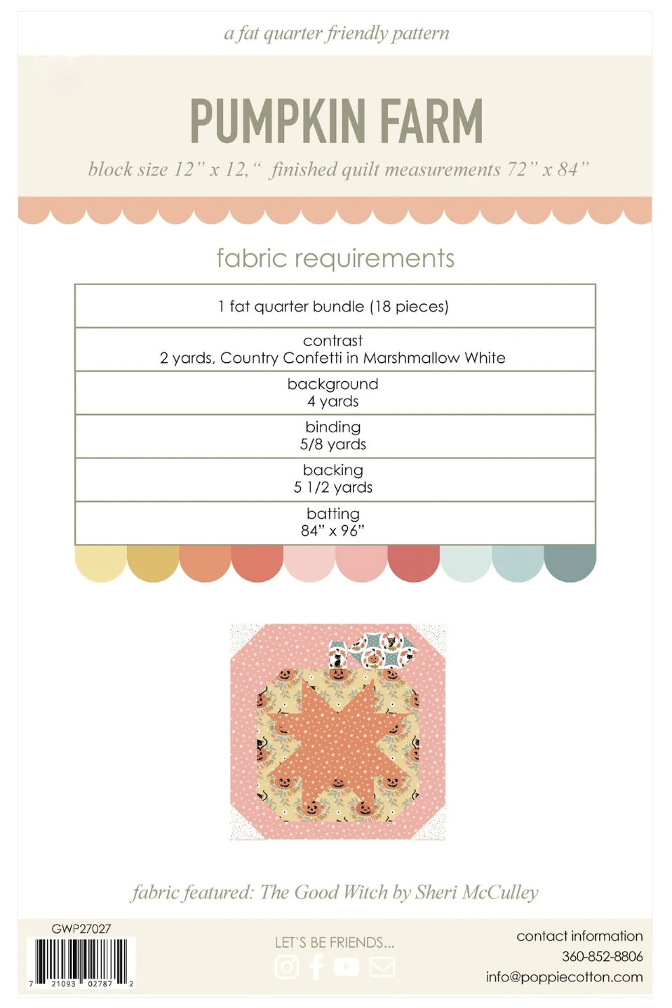 Pumpkin Farm Quilt Pattern by Jina Barney for Poppie Cotton | for The Good With Collection | Fat Quarter Friendly GWP27027 | PREORDER