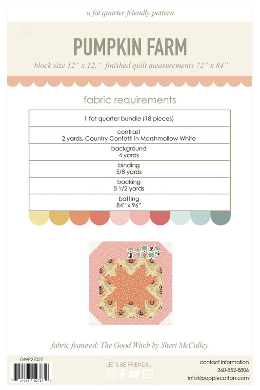 Pumpkin Farm Quilt Pattern by Jina Barney for Poppie Cotton | for The Good With Collection | Fat Quarter Friendly GWP27027 | PREORDER