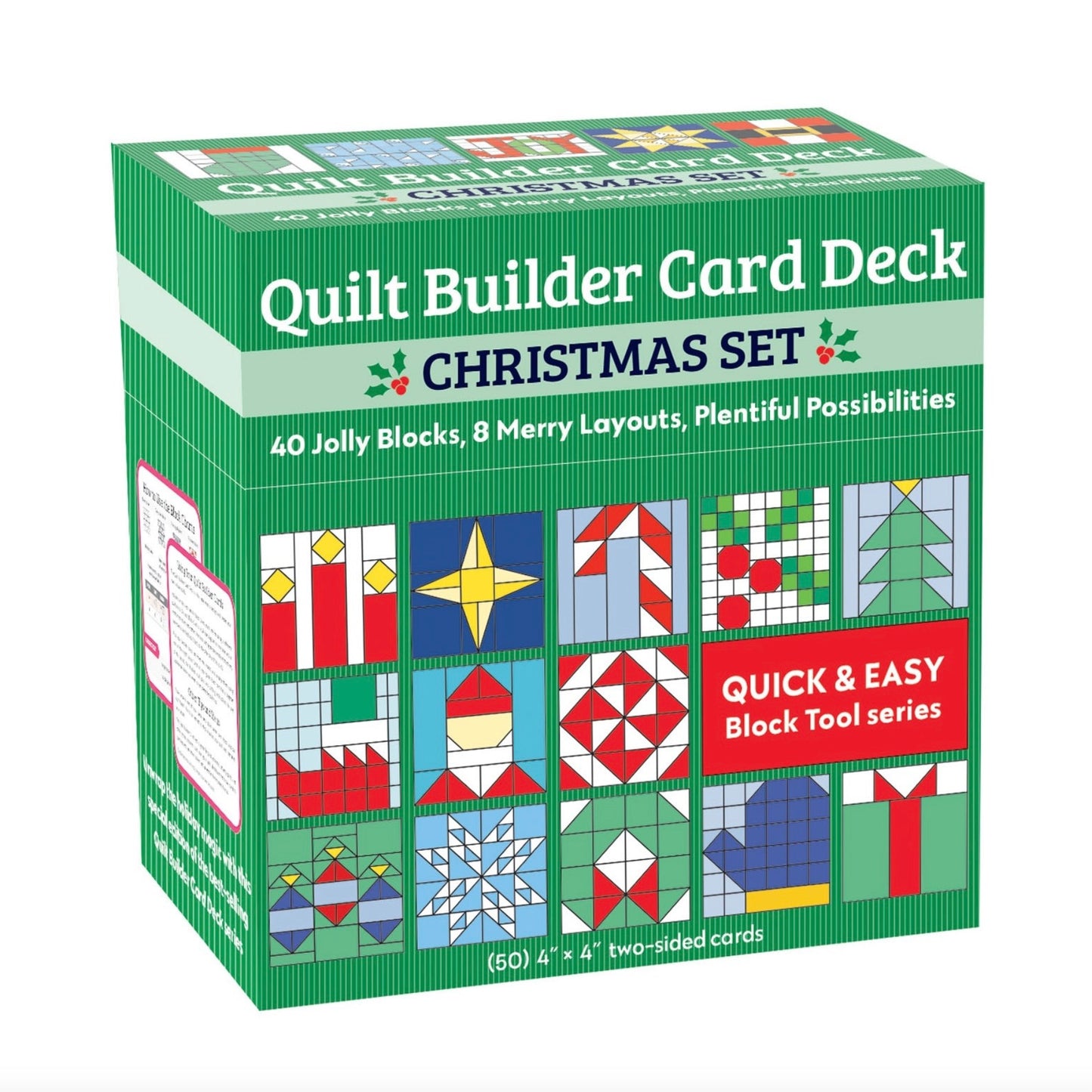 Quilt Builder Card Deck Christmas Set, 40 Jolly Blocks, 8 Merry Layouts, Plentiful Possibilities