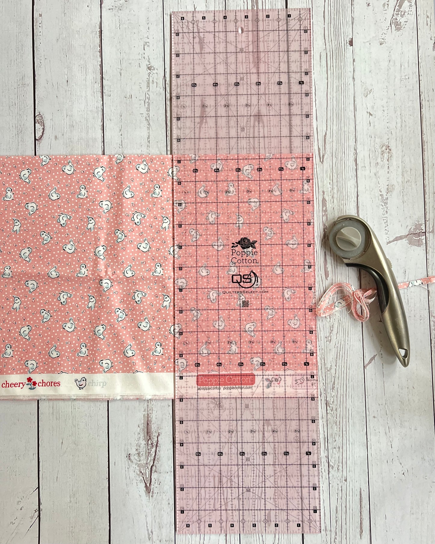 Quilters Select, 6.5" X 24" Pink Non-slip Ruler, Poppie Cotton's Limited Edition! - Good Vibes Quilt Shop