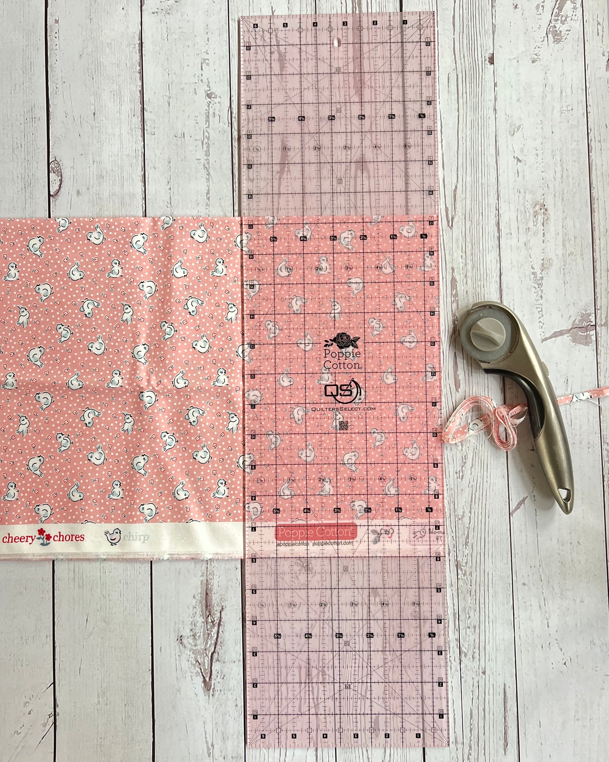 Quilters Select, 6.5" X 24" Pink Non-slip Ruler, Poppie Cotton's Limited Edition! - Good Vibes Quilt Shop
