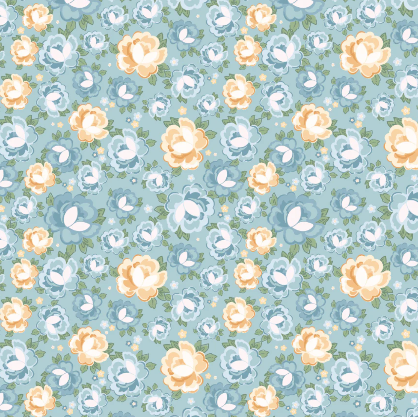 Rosy Cheeks Fabric by Poppie Cotton, Greetings Blue, RC25244 - Good Vibes Quilt Shop