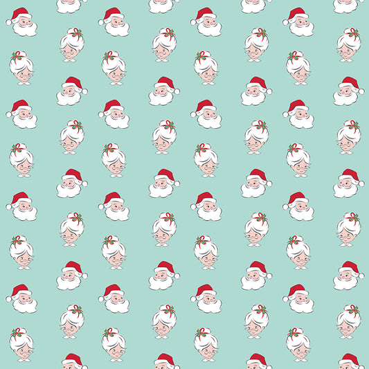 Claus and Co, Santa Heads, C17744 Blue , Sold by the 1/2 Yard, PREORDER!
