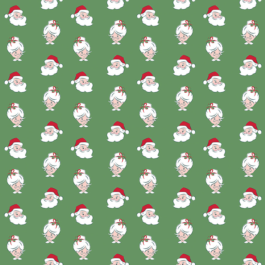 Claus and Co, Santa Heads, C17744 Green , Sold by the 1/2 Yard, PREORDER! - Good Vibes Quilt Shop