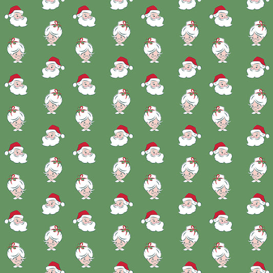 Claus and Co, Santa Heads, C17744 Green , Sold by the 1/2 Yard, PREORDER!