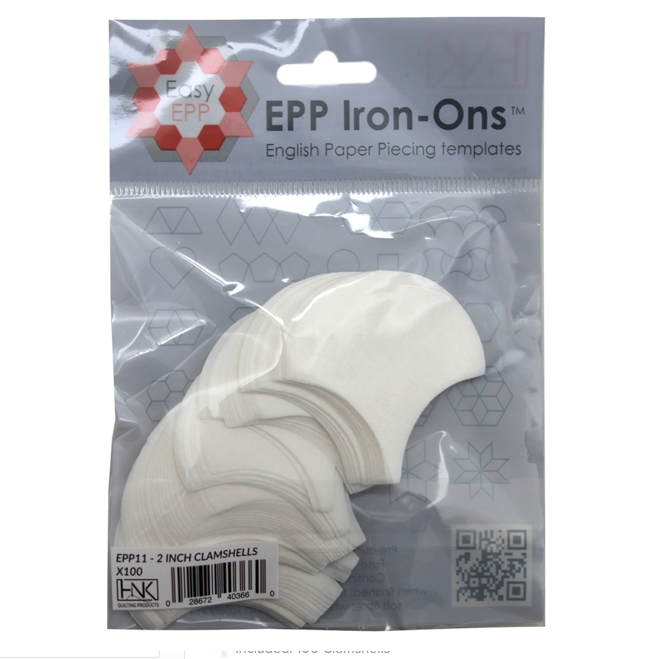 English Paper Piecing Shapes, 2in Clamshell EPP Iron-ons x 100, EPP11 - Good Vibes Quilt Shop