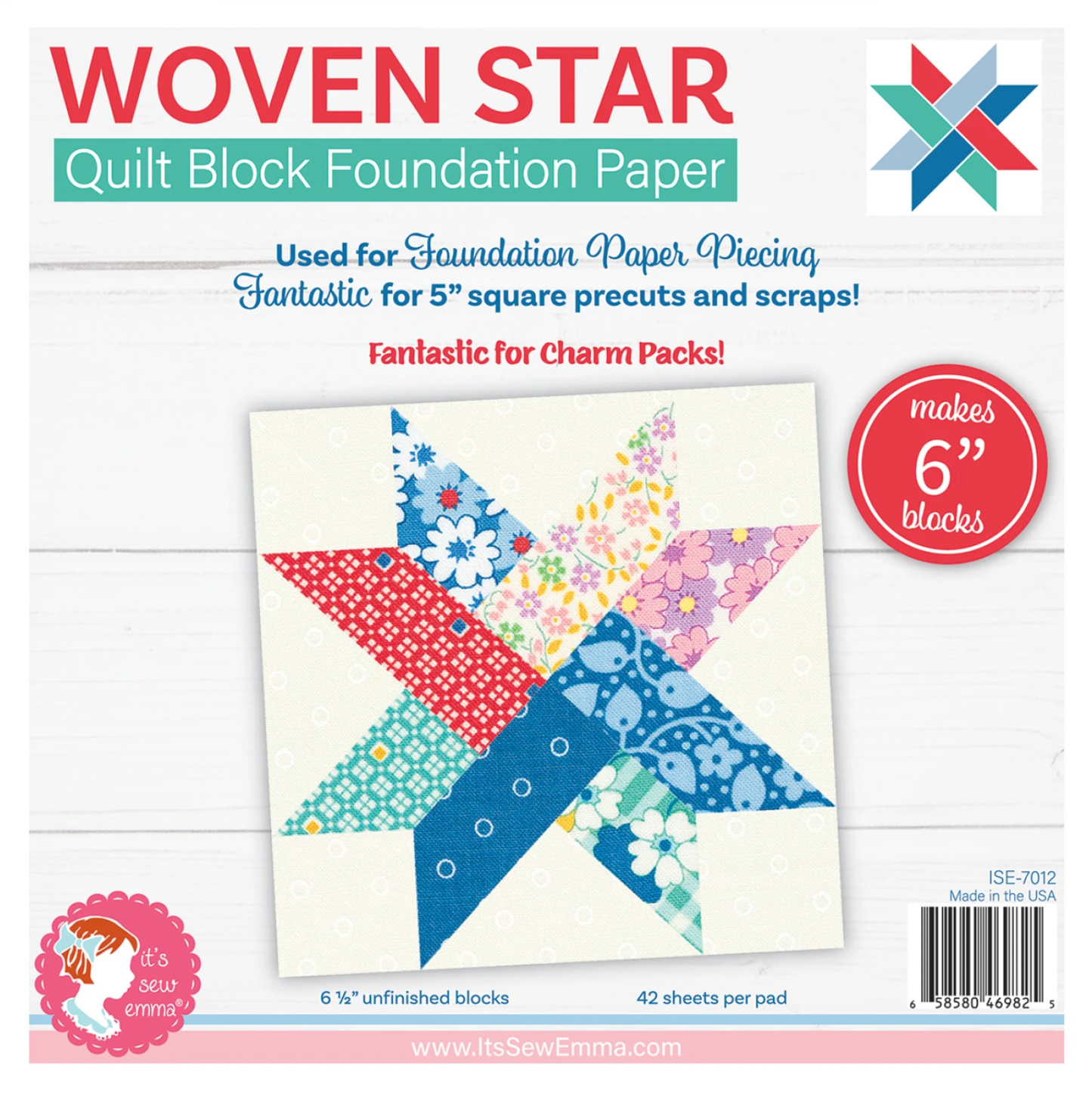 6in Woven Star Quilt Block Foundation Papers - Good Vibes Quilt Shop
