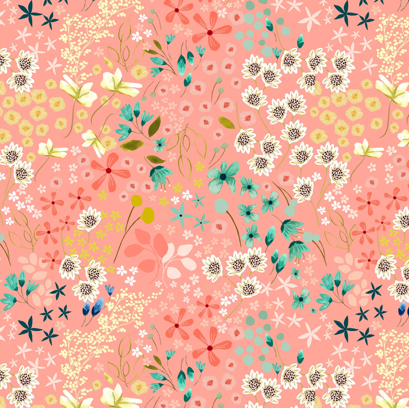 Serenity Blooms, Meadow Dream Coral, SR24510, sold by the 1/2 yard, *PREORDER