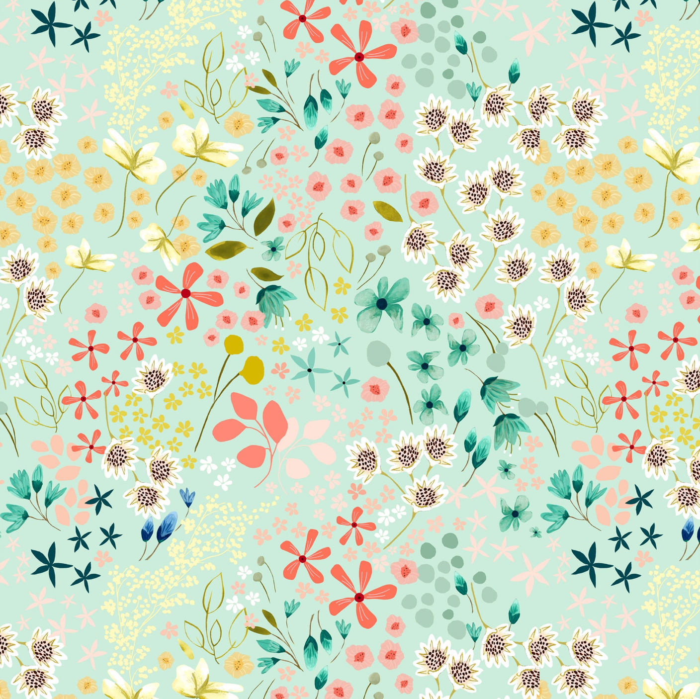 Serenity Blooms, Meadow Dream Mint, SR24511, sold by the 1/2 yard, *PREORDER
