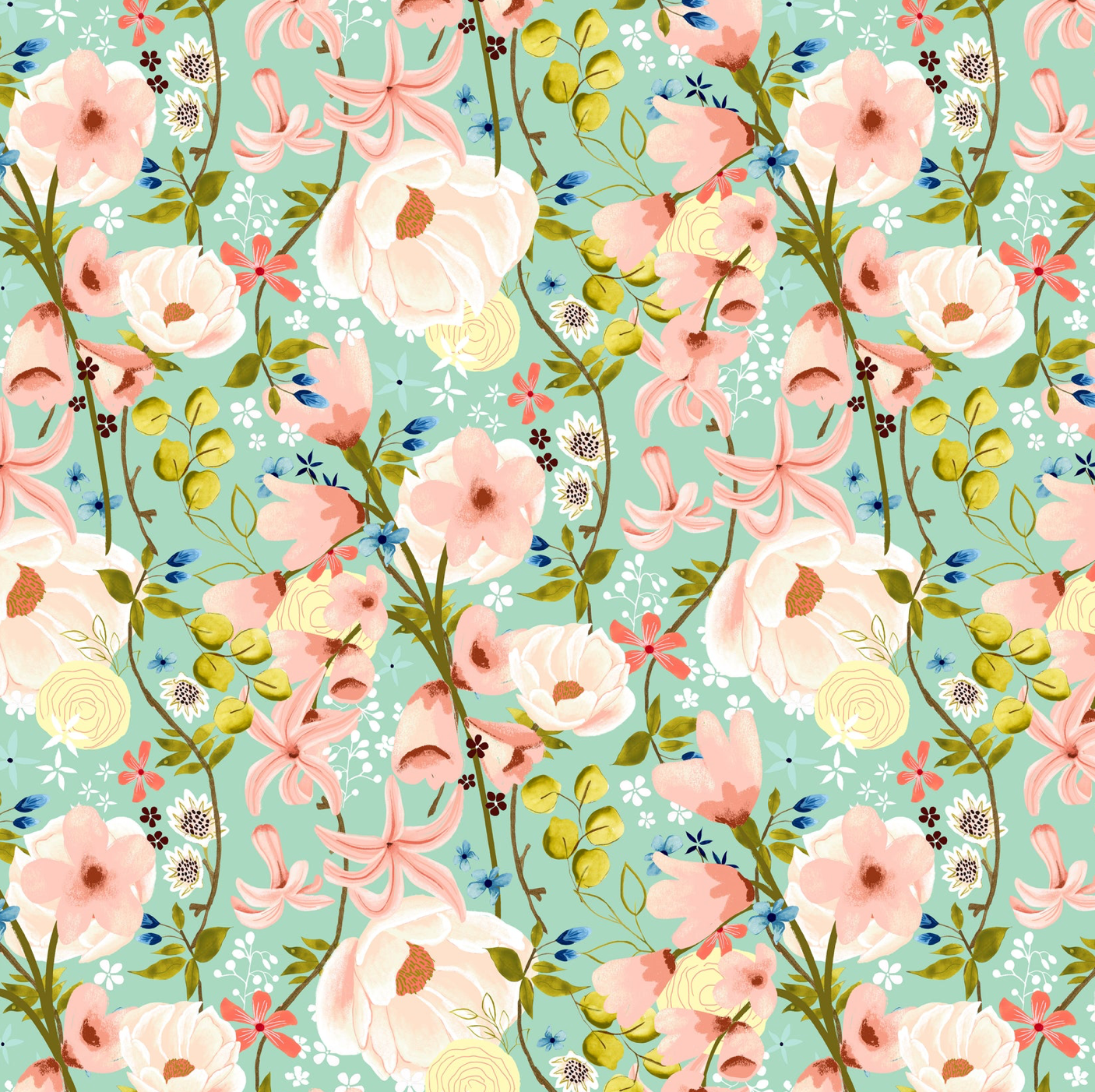Serenity Blooms, Woven Memories Mint, SR24517, sold by the 1/2 yard, *PREORDER
